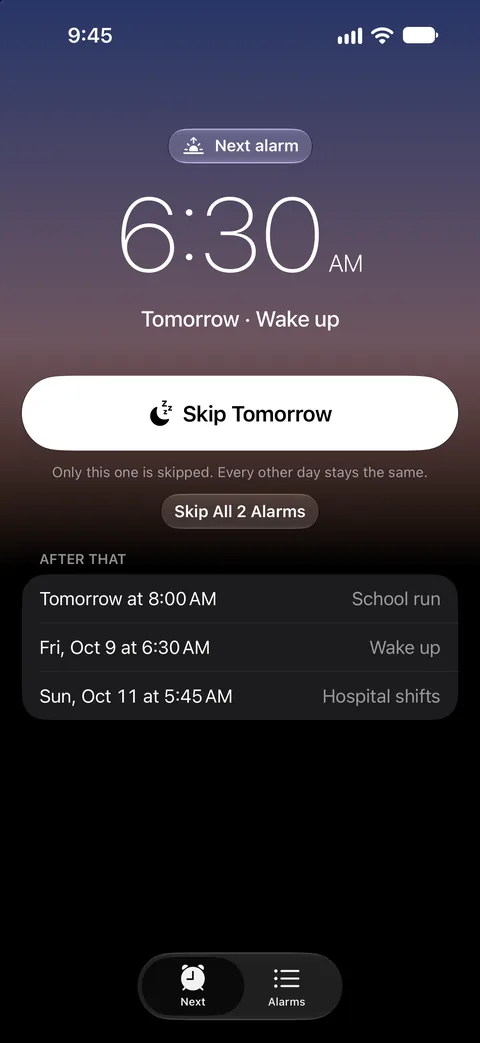 The same screen in dark mode